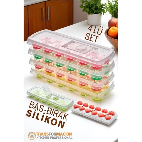 Buz Kalıbı - Bas-Bırak Kapaklı Silikon Buz Kalıbı 4 lü SET 721815