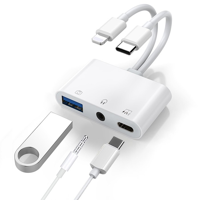 ALLY NK-109PRO Type-c/Lightning to USB-A 3.5mm Kulaklık ve Type-c Kamera Okuyucu Çevirici Adaptör