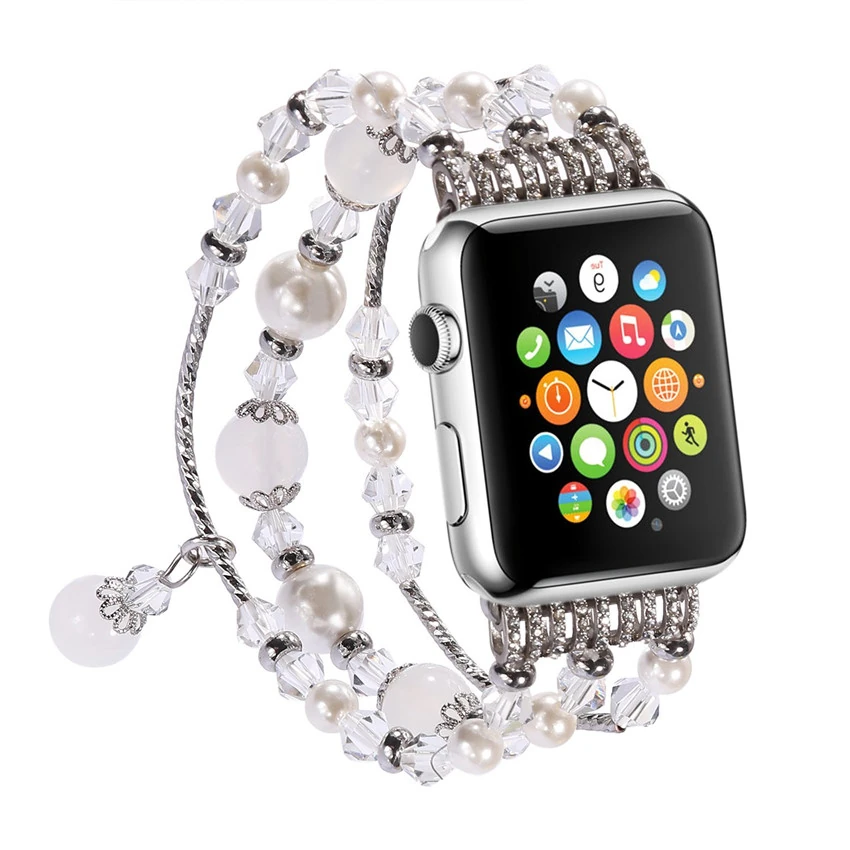 Ally Apple Watch 7-8 41mm 6-5-4 40mm Boncuk Taşlı Lux Kordon Kayış 3-2-1 38mm