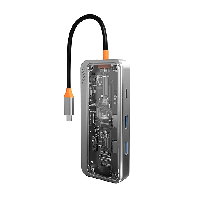 ALLY 8in1 Type-c To USB3.0 + USB2.0 + Type-c + PD + HDMI + SD + TF + Ethernet Çoğaltıcı Transparan H