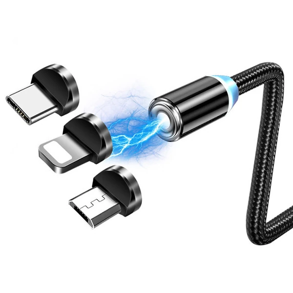 ALLY 1M Magnetic-Miknatisli Usb Sarj Kablosu 3 Baslik(iPhone+Type-C+Micro