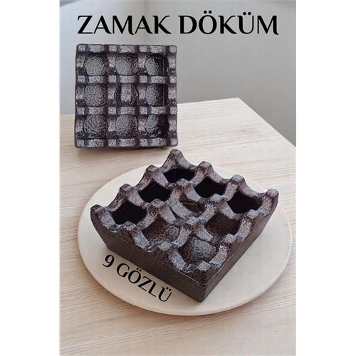 Kapaklı Zamak Döküm Kare Küllük Metal Kül Tablası - Kafe Küllüğü KAHVE 721607