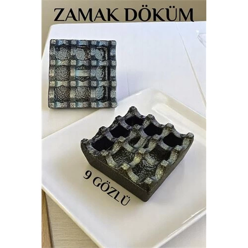 Kapaklı Zamak Döküm Kare Küllük Metal Kül Tablası - Kafe Küllüğü SARI-KAHVE 721608