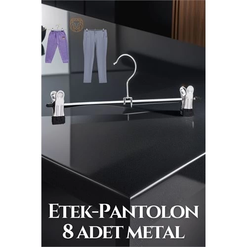Premium Metal Pantolon ve Etek Askısı 8'li Set - Ayarlanabilir Kaymaz Klipsli 40cm Organizer 719536
