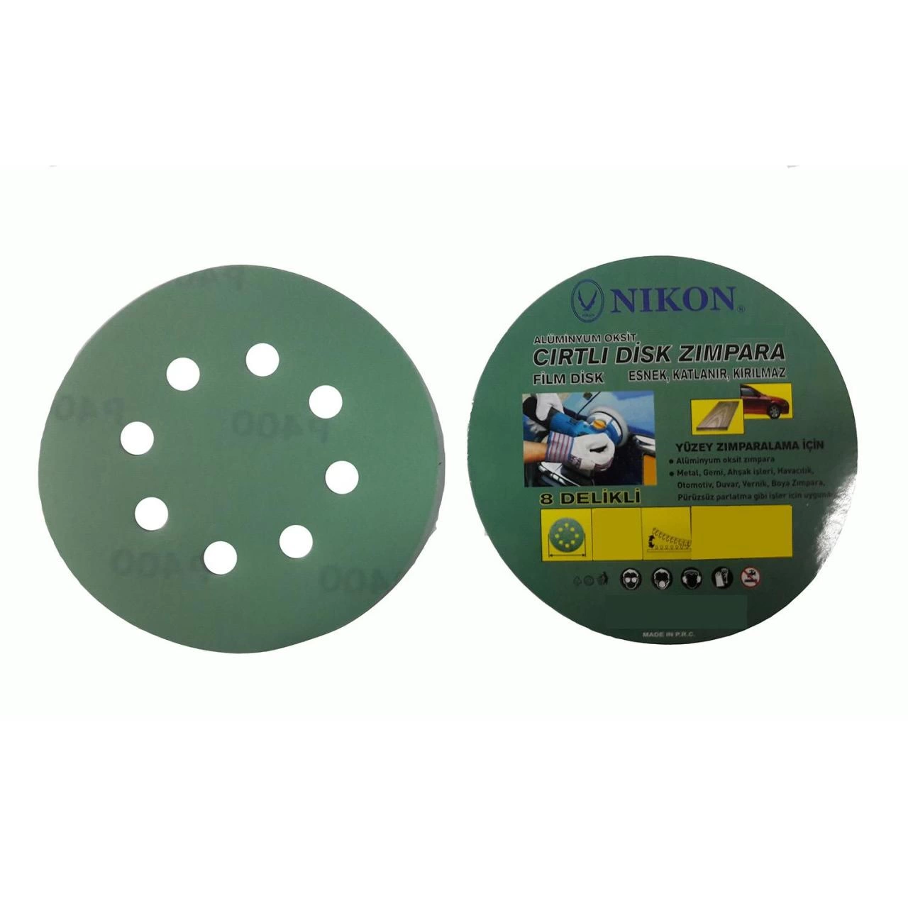 Nikon 52044 Kırılmaz Yeşil Cırt Zımpara 125X400 Kum 8 Delikli
