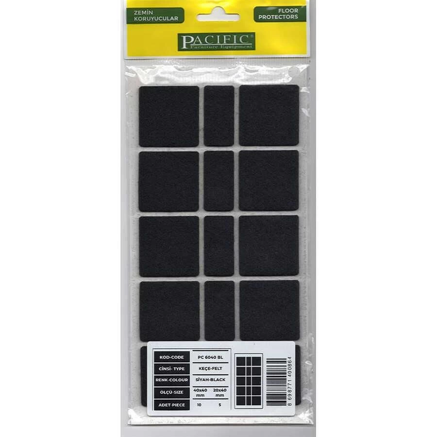 Pacific 6040 BL Yapışkanlı Keçe 40 mm X 40 mm Siyah