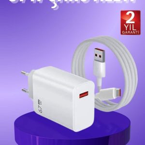 Beyaz Ultra Plus Hızlı Şarj Seti Şarj Adaptörü ve Kablosu 67W