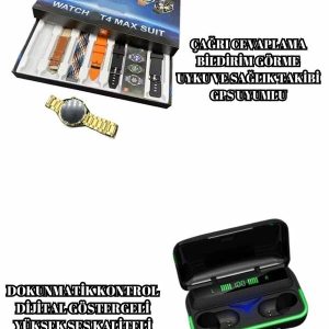 Powerbank Bluetooth Kulaklık Ve Akıllı Saat 7 Kordonlu Metal Kordon Plastik Kordon