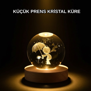 8 cm Küçük Prens 3D Kristal Küre USB Işıklı Ahşap Altlıklı Dekoratif Lamba