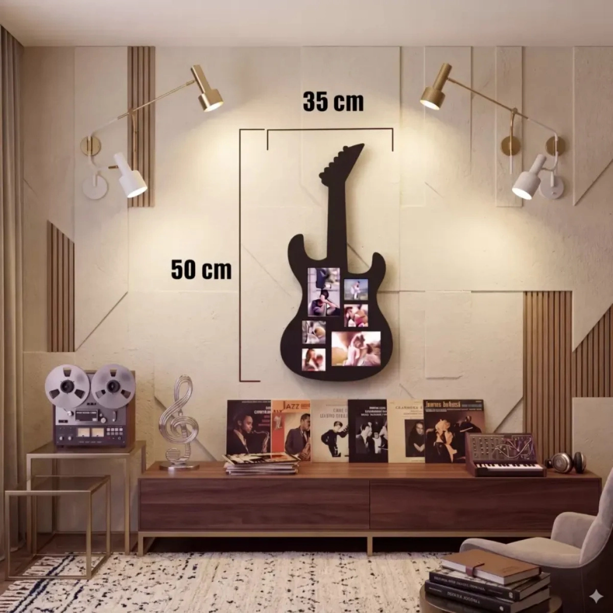 Modern Rock Serisi: Siyah Lazer Kesim Gitar Figürlü Çoklu Anı Çerçevesi