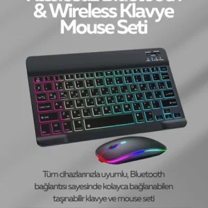 Tüm Cihazlarla Uyumlu RGB Işıklı Kablosuz Klavye ve Mouse Seti