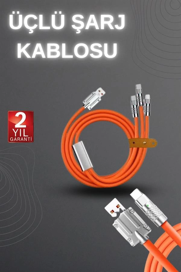 120W Hızlı Şarj Kablosu Turuncu Yüksek Güç Kapasitesi Çoklu Şarj Girişi