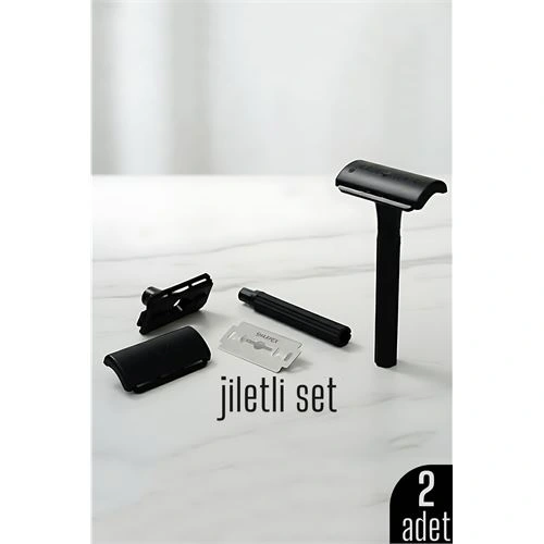 2'li Şık Siyah Plastik Tıraş Aleti – Manuel Tıraş Bıçağı  , Jiletli Ergonomik Saplı