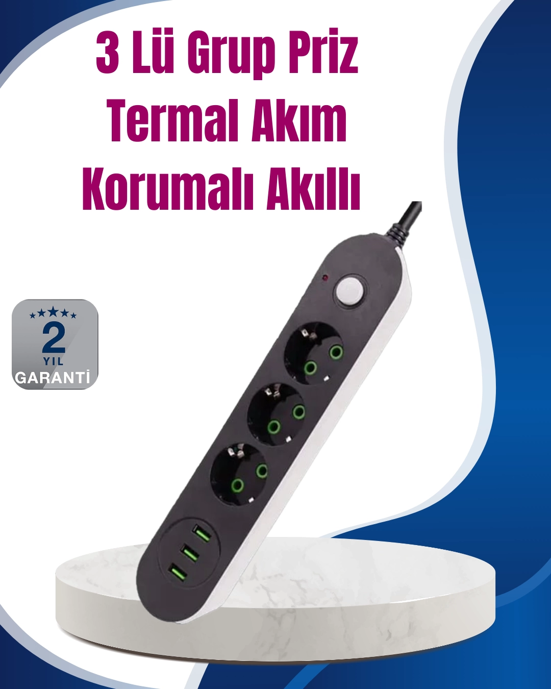 3 USB Çıkışlı Hızlı Şarjlı Anahtarlı Üçlü Priz 1 3 USB Çıkışlı Hızlı Şarjlı Anahtarlı Üçlü Priz
