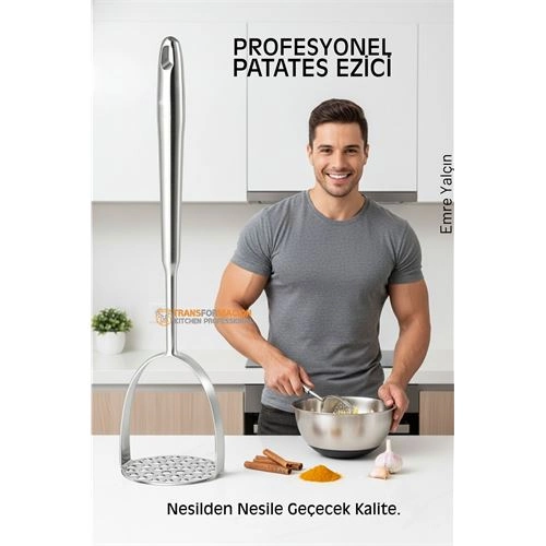 304 Paslanmaz Çelik Lüks Patates Ezici - 34 cm Profesyonel Püre Yapıcı & Mutfak Gereci 722679