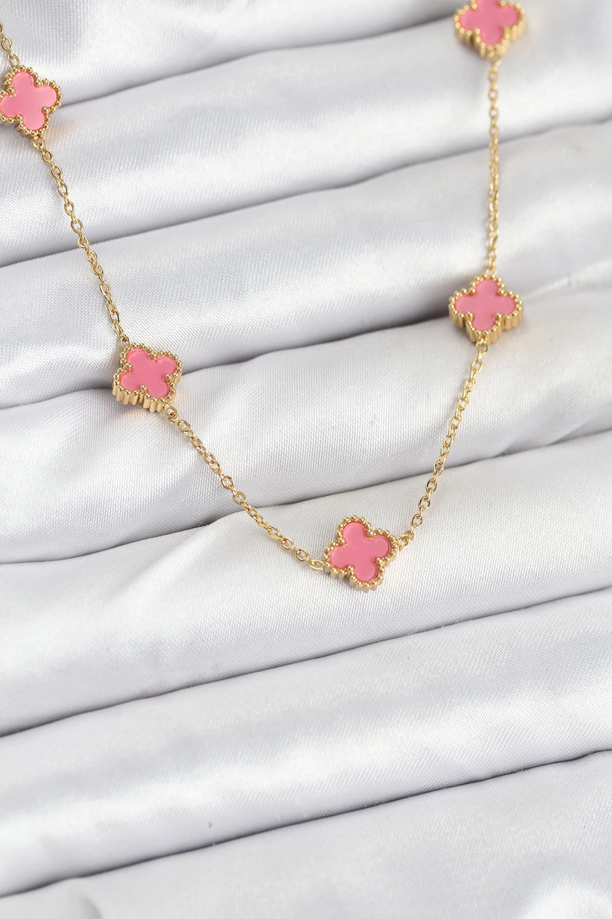 316L Çelik Zincir Gold Renk Pembe Baby Boy Yonca Kadın Kolye 1 316L Çelik Zincir Gold Renk Pembe Baby Boy Yonca Kadın Kolye