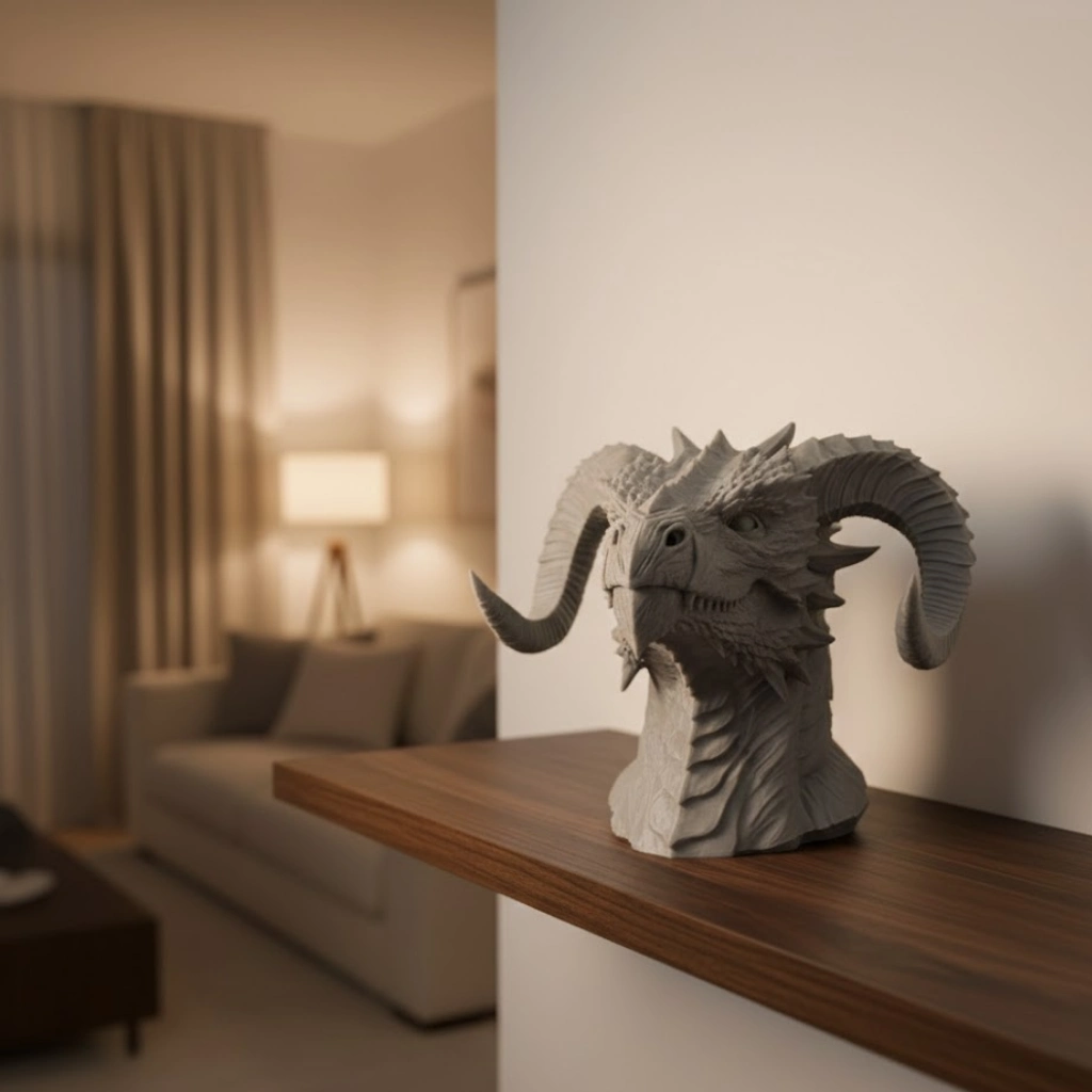 3D Ejderha Başı Heykeli Koleksiyonluk Dekoratif Figür 22x17 cm