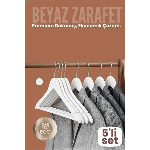 5'li Lüks Beyaz Elbise Ceket Askısı - Ergonomik & Kaymaz Plastik Askı Seti -  Ahşap Görünümlü 722530