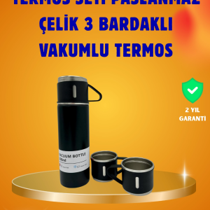 500 ml Isı Korumalı Çelik Termos ve Bardak Seti | Silikon Tabanlı, Şık ve Pratik