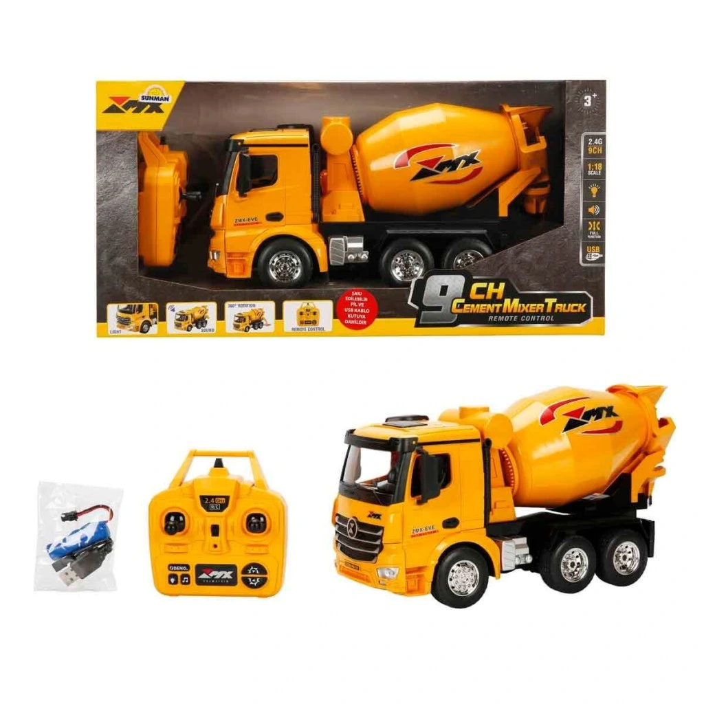 5084 İŞ MAKİNESİ 1 18 BETON MİKSERİ FF 9CH 3 7V USB 2 4 GHZ SESLİ IŞI