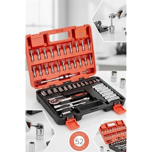 53 Parça Profesyonel Lokma Takımı - 1/4" Cırcır Kolu ve Çelik Soket Seti (Çantalı) 722692