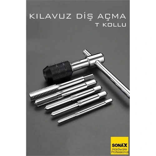 6'lı Diş Açma Kılavuz Seti – T-Kollu, Endüstriyel Çelik, M6-M12 Arası Dişli Matkap Ucu 722458