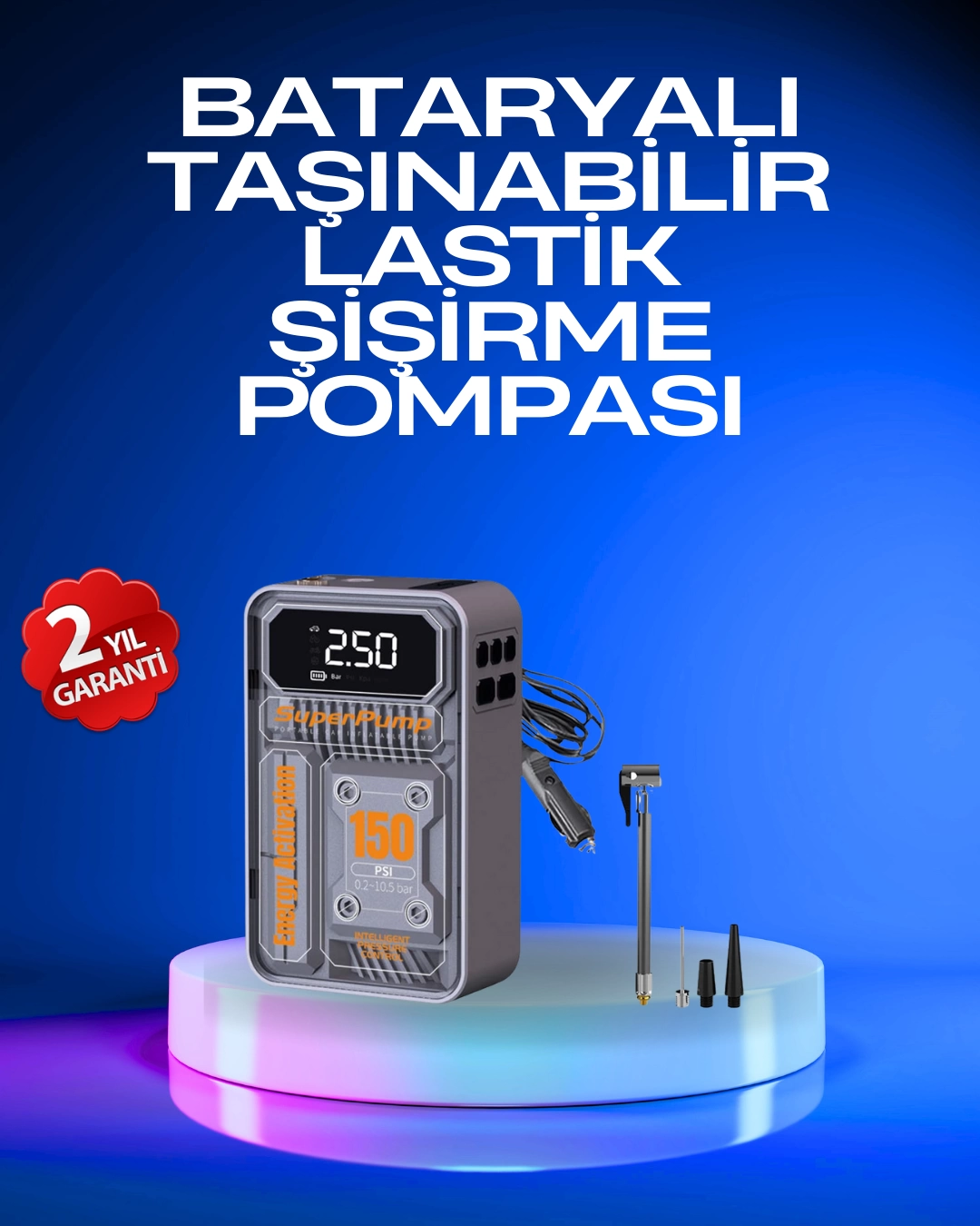 6000mAh Bataryalı LED Ekranlı Akıllı Hava Kompresörü 1 6000mAh Bataryalı LED Ekranlı Akıllı Hava Kompresörü