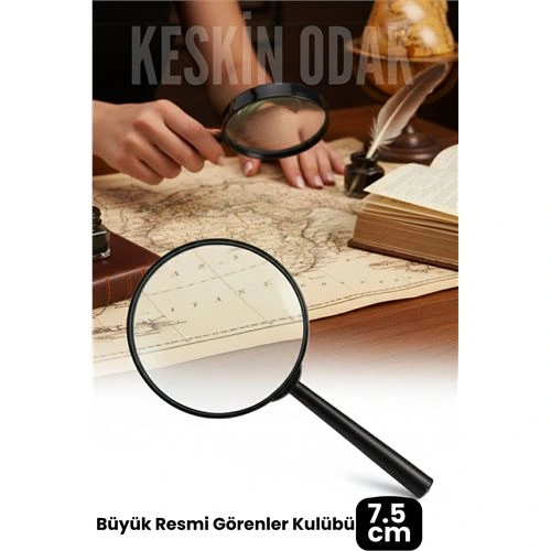 7.5 cm Optik Lensli El Tipi Büyüteç | Profesyonel Okuma, Hobi, Koleksiyon Merceği