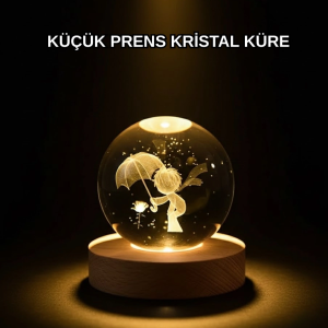 8 cm Küçük Prens 3D Kristal Küre USB Işıklı Ahşap Altlıklı Dekoratif Lamba