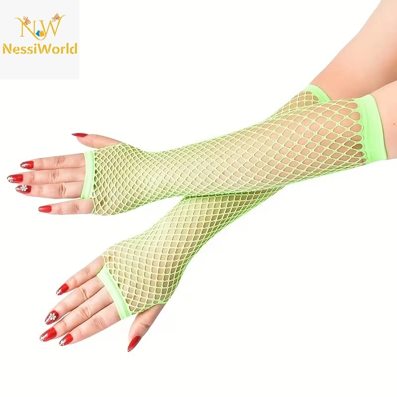 80’ler 90’lar Retro Neon Yeşil File Parmaksız Eldiven 26 cm