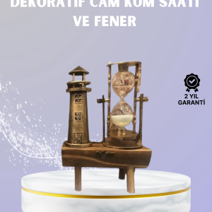 Ahşap Kum Saati ve Deniz Feneri Figürü Bir Arada – Ev & Ofis Dekorasyonu
