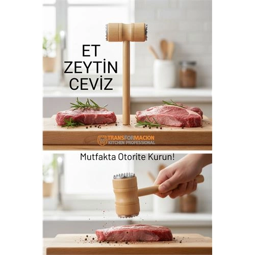 Ahşap Saplı Profesyonel Et Dövücü, Zeytin ve Ceviz Kırıcı Çekiç