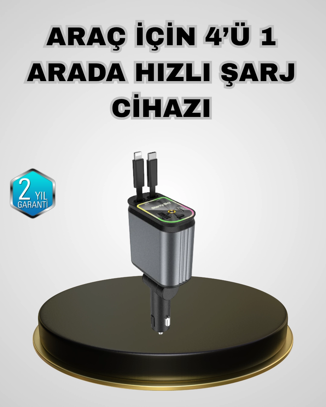 Araç Şarj Adaptörü 66W PD QC Hızlı Şarjlı ve Çekilebilir Kablolu 1 Araç Şarj Adaptörü 66W PD QC Hızlı Şarjlı ve Çekilebilir Kablolu