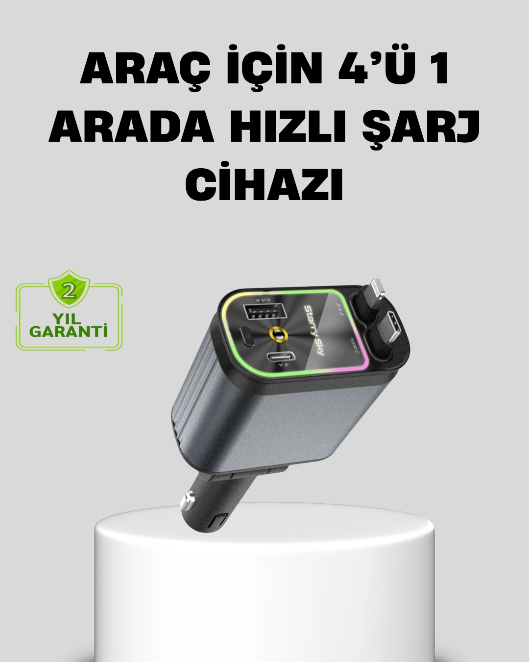 Araç Şarj Cihazı 66W 4 Portlu Hızlı Şarj ve LED Işıklı 1 Araç Şarj Cihazı 66W 4 Portlu Hızlı Şarj ve LED Işıklı