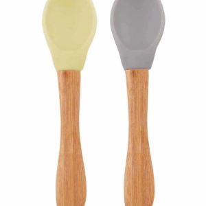 Bambu Saplı Silikon Mama Kaşığı 2li Mellow Yellow / Powder Grey
