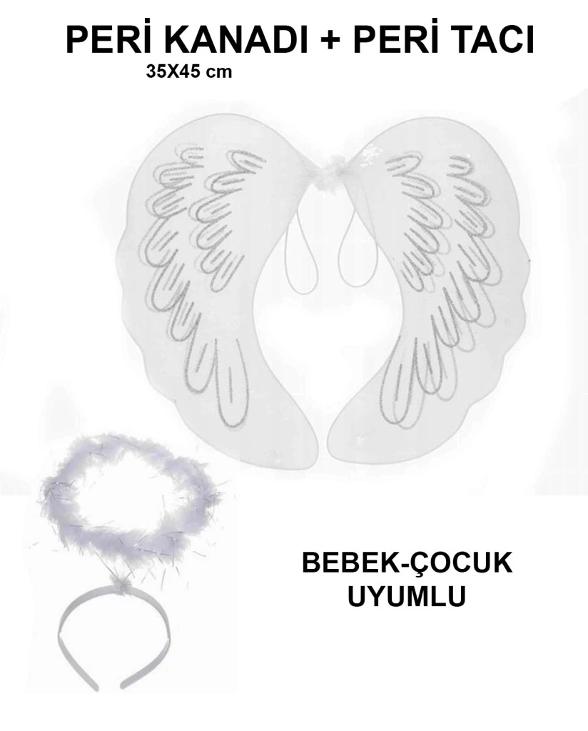 Beyaz Dantel Tüllü Peri Kanadı ve Peri Tacı Seti 45x40 cm 1 Beyaz Dantel Tüllü Peri Kanadı ve Peri Tacı Seti 45x40 cm