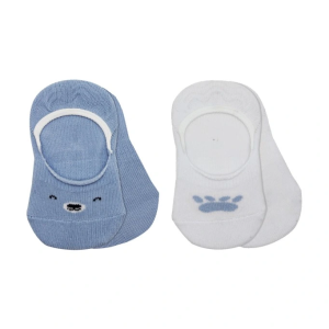 2'Li Babet Cute Face Penye Çorap 30103 Mavi-Beyaz