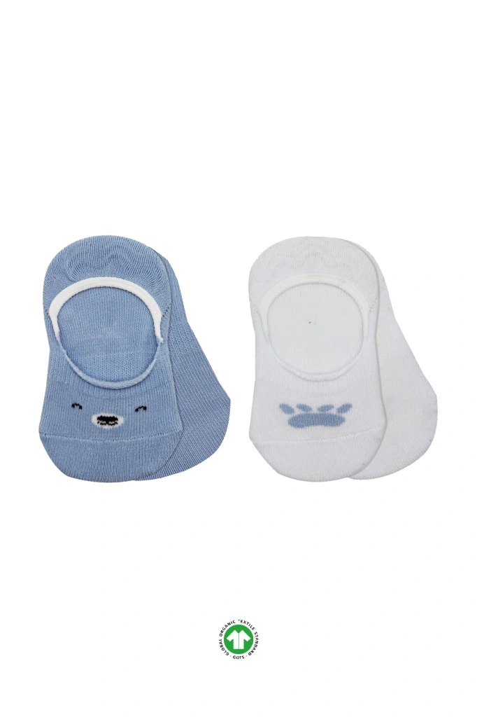 2'Li Babet Cute Face Penye Çorap 30103 Mavi-Beyaz 1 2'Li Babet Cute Face Penye Çorap 30103 Mavi-Beyaz