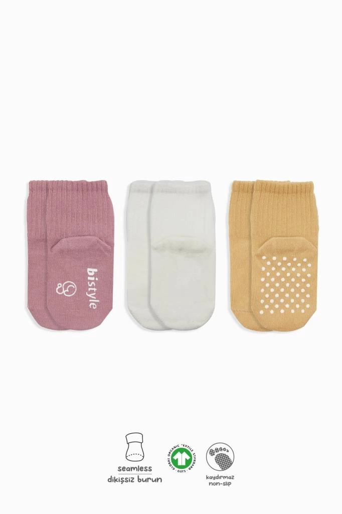 Basic Kaymaz Penye Soket Çorap 3'Lü BS10107 Pudra Ekru Somon 1 Basic Kaymaz Penye Soket Çorap 3'Lü BS10107 Pudra Ekru Somon