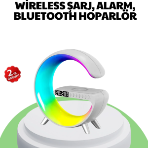Bluetooth Hoparlörlü RGB Atmosfer Lambası Kablosuz Şarj ve Saat Özellikli