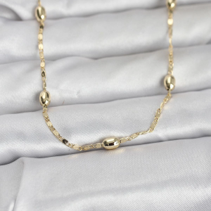 CM 14K Gold Renk Damla Topçuklu Zincir Model 60 cm Kadın Kolye