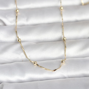 CM 14K Gold Renk Kesme Çubuk Zincir Topçuklu Model 60 cm Kadın Kolye