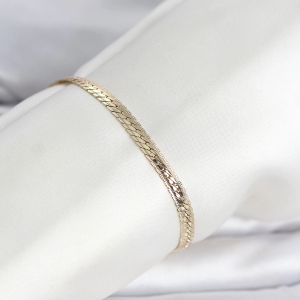 CM 14K Gold Renk Lazerli Yassı Zincir Model Kadın Bileklik