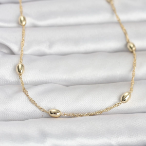 CM 14K Gold Renk Topçuklu Burgu Zincir Model 60 cm Kadın Kolye