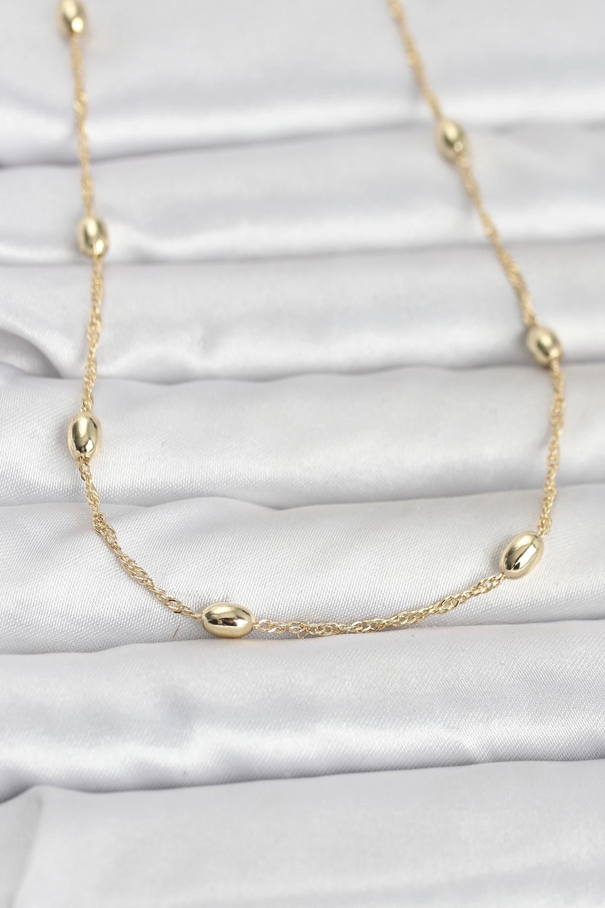 CM 14K Gold Renk Topçuklu Burgu Zincir Model 60 cm Kadın Kolye