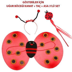 Çocuk Gösteri İçin Uğur Böceği Kanat + Taç + Asa 3'lü Kostüm Seti