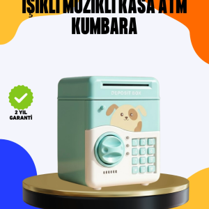 Çocuklar İçin Su Yeşili ATM Kasa Tasarımlı Şifreli Kumbara