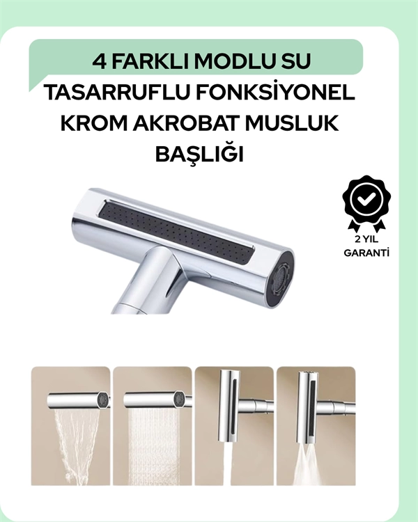 Çok Fonksiyonlu Musluk Başlığı | 4 Su Modu | Geniş Uyumlu Adaptör Seti | Mutfak ve Banyo Uyumlu 1 Çok Fonksiyonlu Musluk Başlığı | 4 Su Modu | Geniş Uyumlu Adaptör Seti | Mutfak ve Banyo Uyumlu