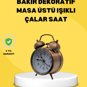 Dekoratif Bronz Renk Metal Alarmlı Masa Üstü Saat Klasik Tasarım