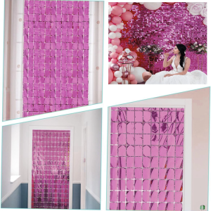Ekstra Metalize Rose Gold Renk Disko Dikdörtgen Kesim Kapı Perdesi Dekorasyon 1x2 Metre